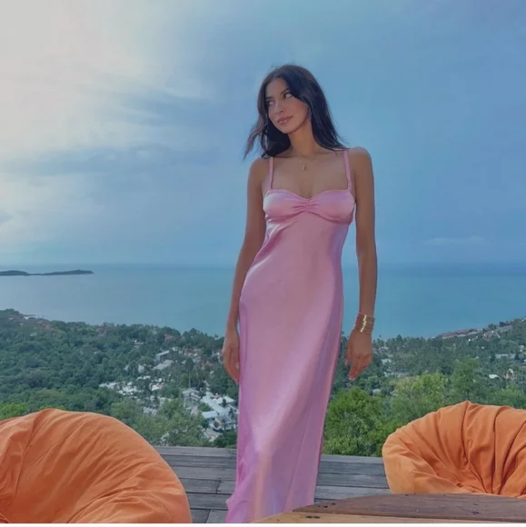 ZARA SATIN EFFECT MIDI SLIP DRESS PINK Size S M - Picture 8 of 16